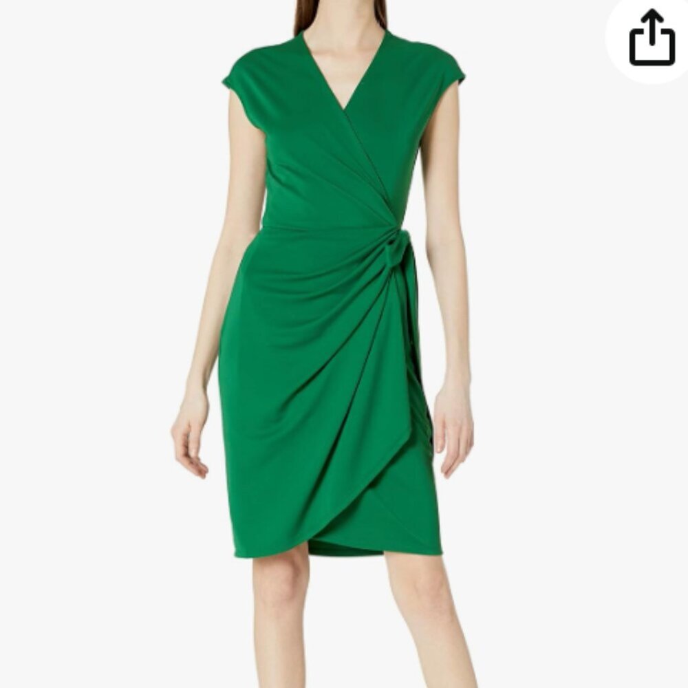 Lark & Ro Classic Cap Sleeve Wrap Dress Womens Size Small Green V-Neck Cocktail